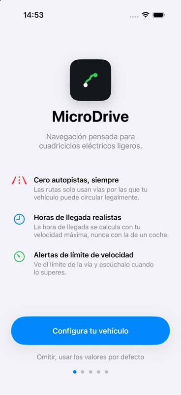 MicroDrive vehicle setup screen